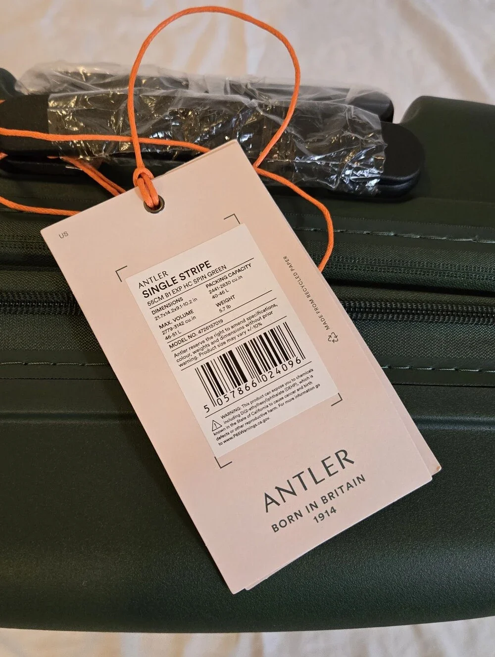 NWT Antler Single Stripe Expandable Carry-on Spinner Antler Green